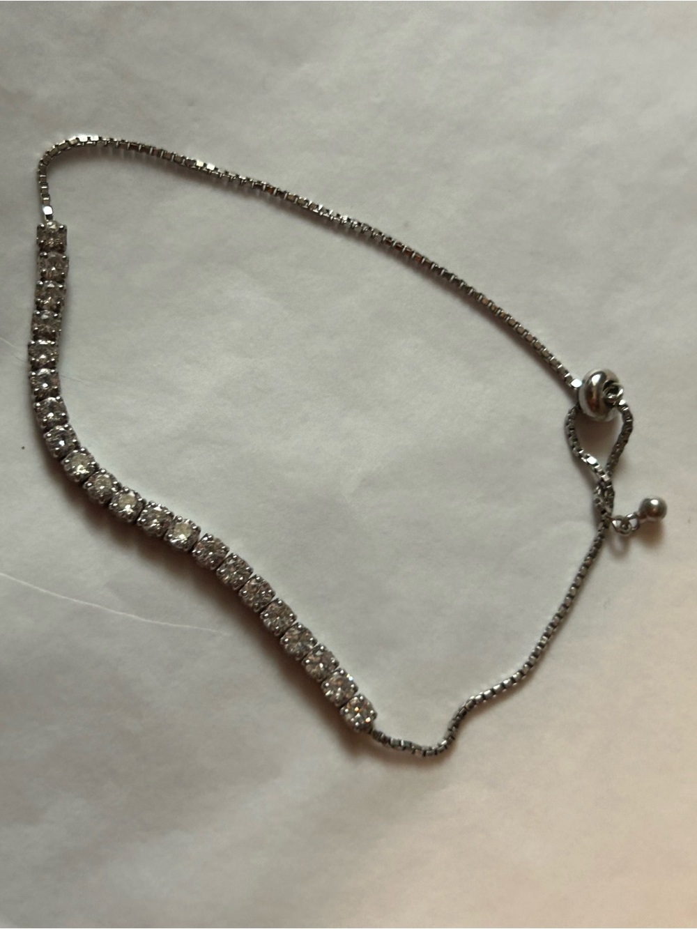 Boutique Silver Rhinestone Tennis Bracelet Adjustable Bolo Box Chain Elegant